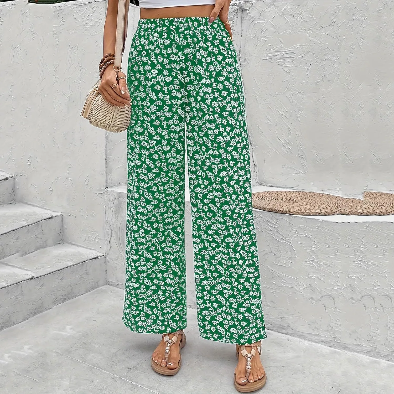 Fall Women High Waist Pants Fashion Loose Straight Pants Daily Pants Casual Printed Wide Leg Trousers Pants