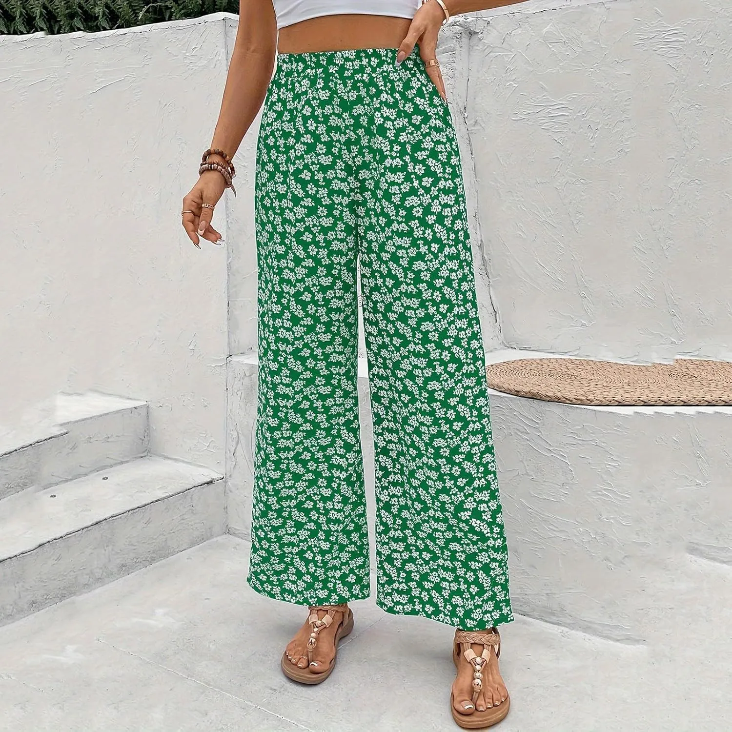 Fall Women High Waist Pants Fashion Loose Straight Pants Daily Pants Casual Printed Wide Leg Trousers Pants