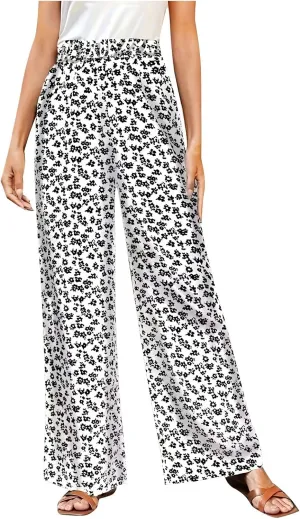 Fall Women High Waist Pants Fashion Loose Straight Pants Daily Pants Casual Printed Wide Leg Trousers Pants