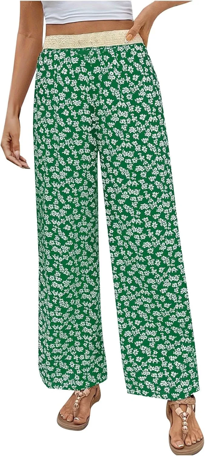 Fall Women High Waist Pants Fashion Loose Straight Pants Daily Pants Casual Printed Wide Leg Trousers Pants
