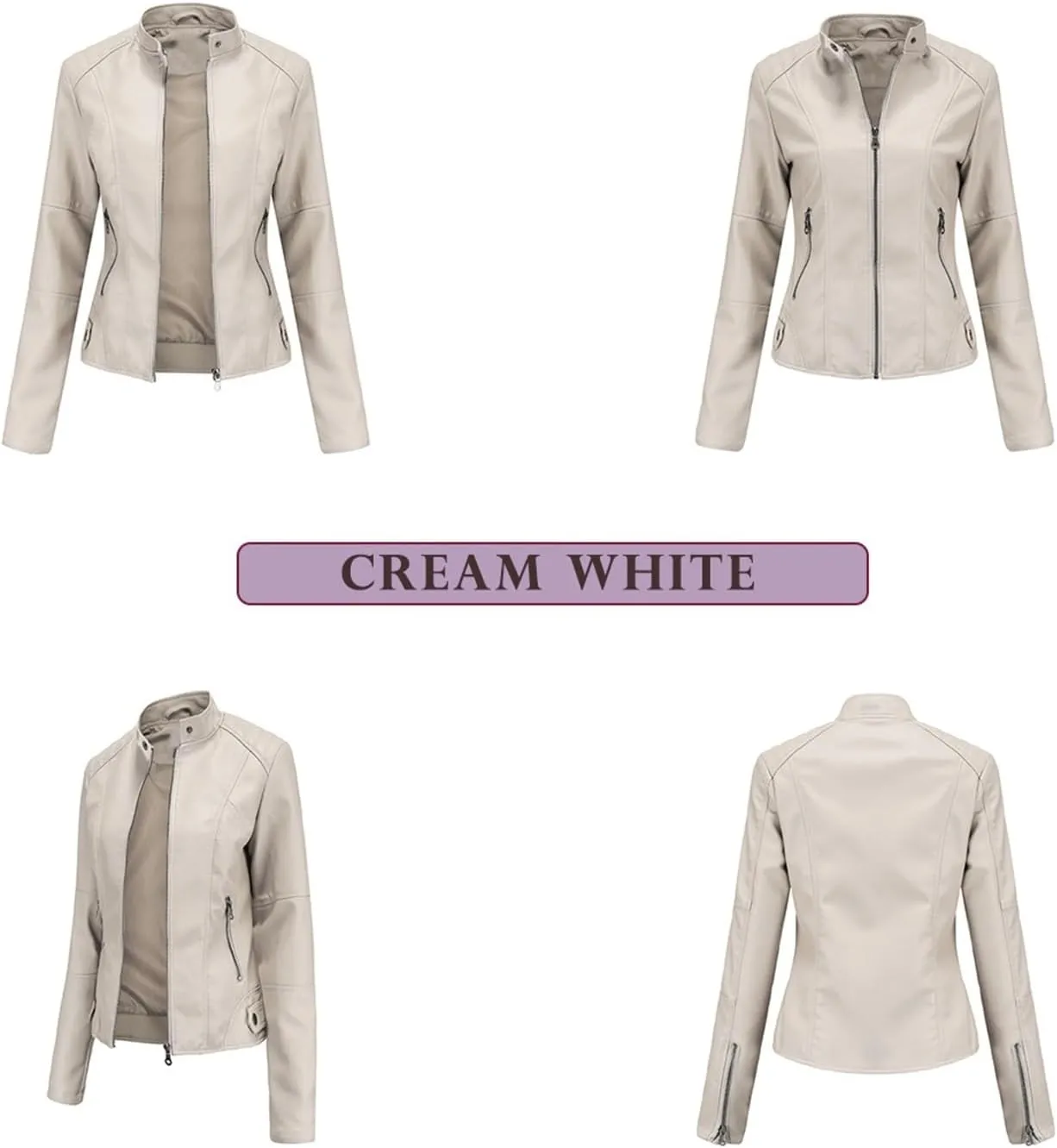 Faux Leather Jackets for Women, Vegan Jackets Moto Biker Motocycle Coat with Stitching Detail