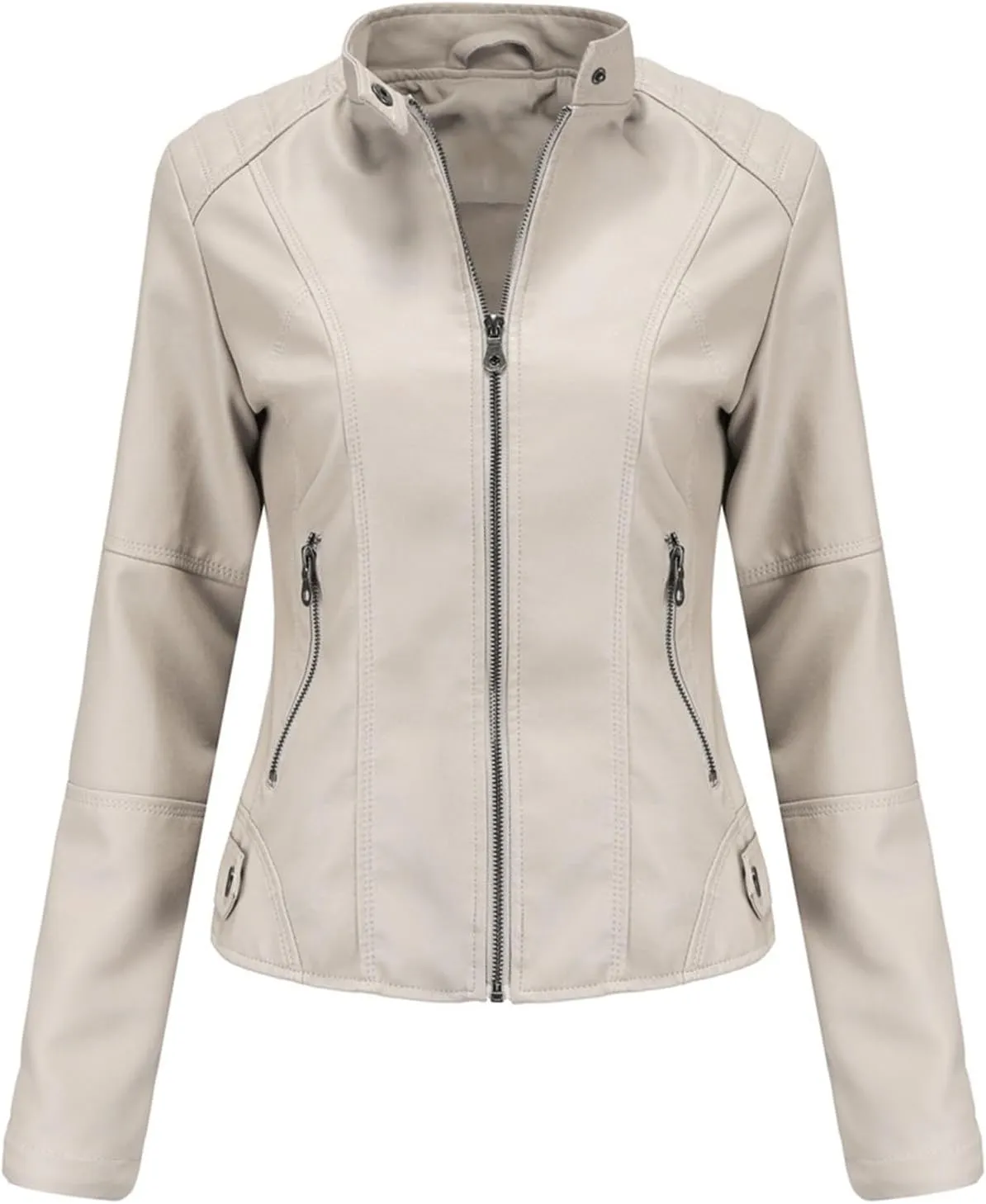 Faux Leather Jackets for Women, Vegan Jackets Moto Biker Motocycle Coat with Stitching Detail