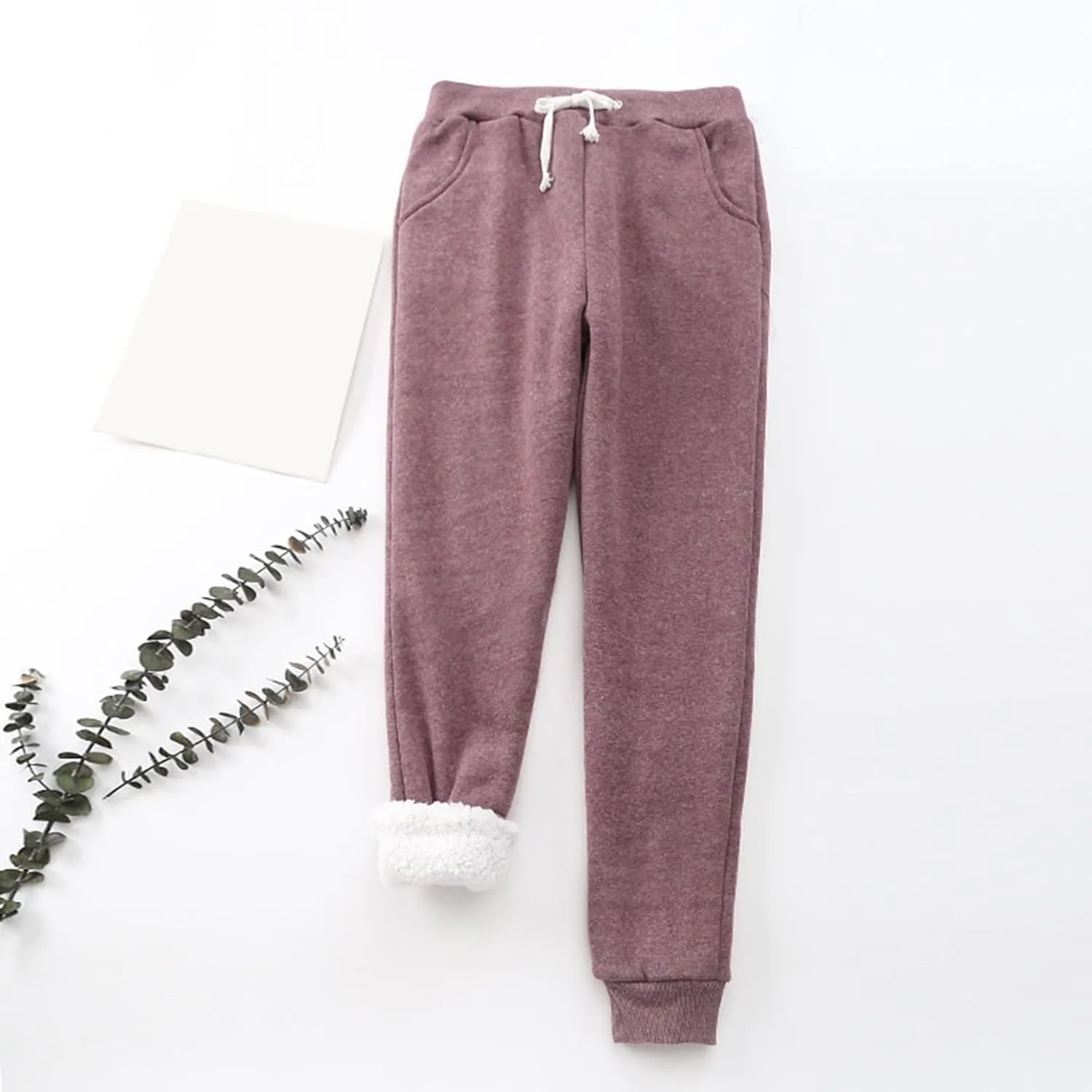 fleece lined sweatpants women, Winter High Waisted Warm Cotton Sweatpants Joggers Hiking Thermal Pants with Pockets