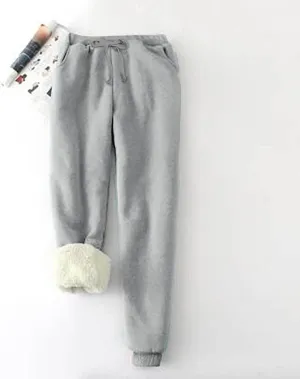fleece lined sweatpants women, Winter High Waisted Warm Cotton Sweatpants Joggers Hiking Thermal Pants with Pockets