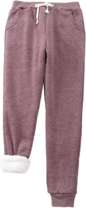 fleece lined sweatpants women, Winter High Waisted Warm Cotton Sweatpants Joggers Hiking Thermal Pants with Pockets