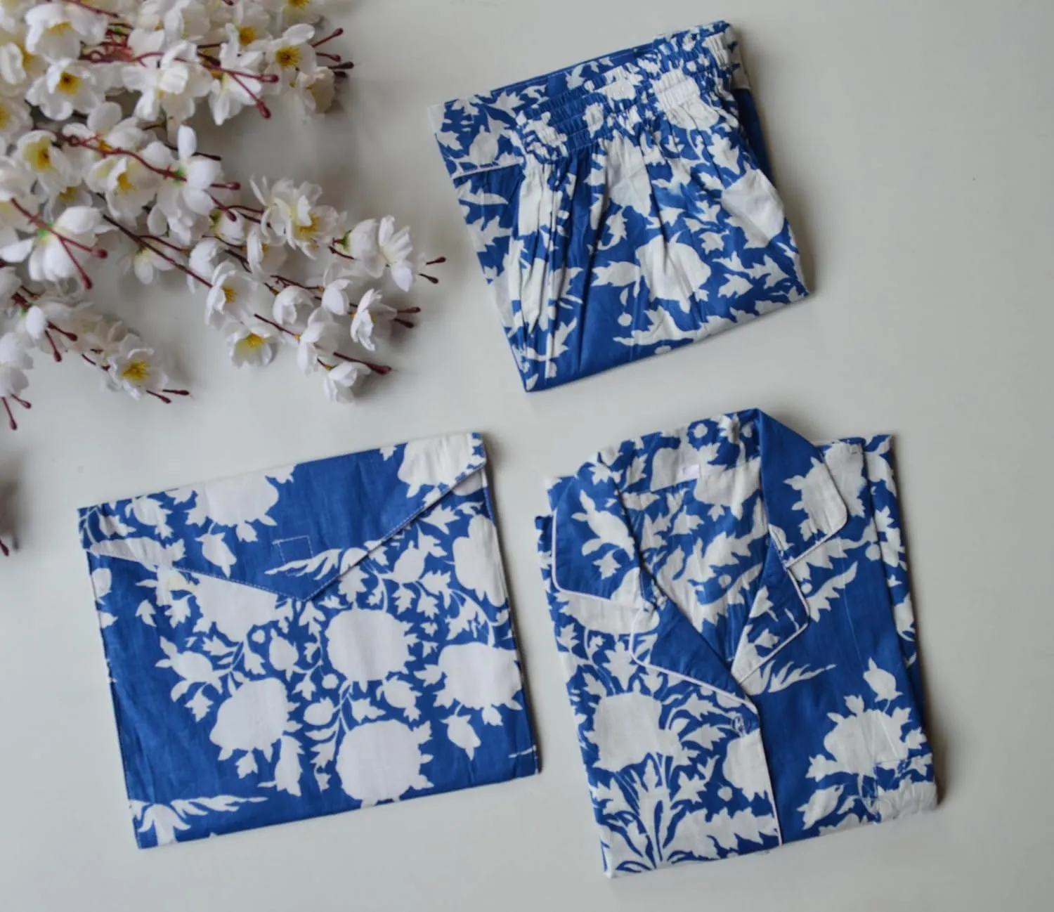 Floral Print Indian Handmade Cotton Short Pj Set Organic Cotton Loungewear Night Dress For Women Wear Comfort Outfit