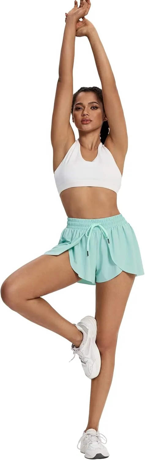 Flowy Running Shorts for Women Workout Athletic Gym Yoga Butterfly Skirt with Pockets Spandex Cute Clothes Summer