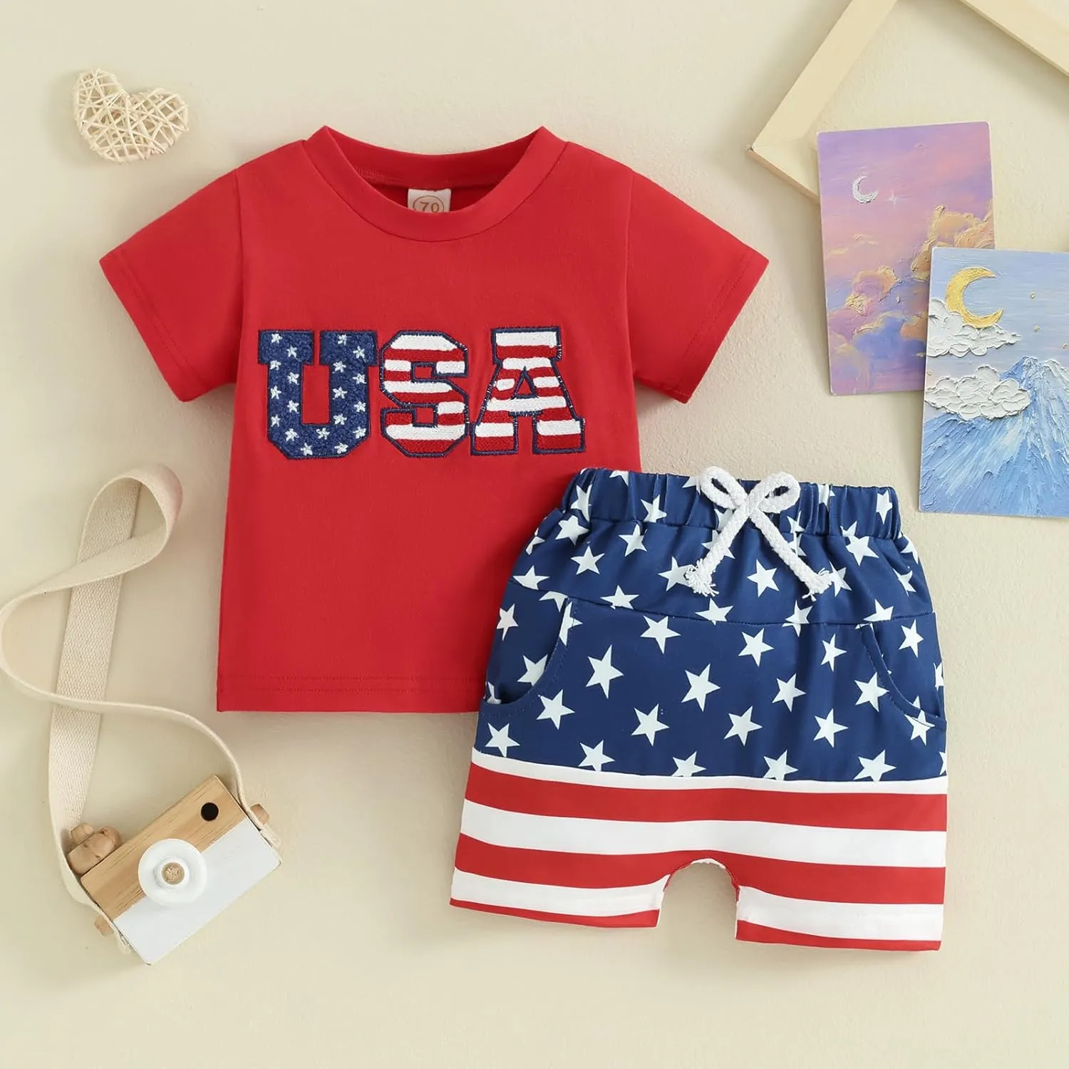 FOMOYUU Baby Boy Summer Flag Shorts Set Clothes for forth of July Outfits Infant Toddler Casual Boy Short Outfits