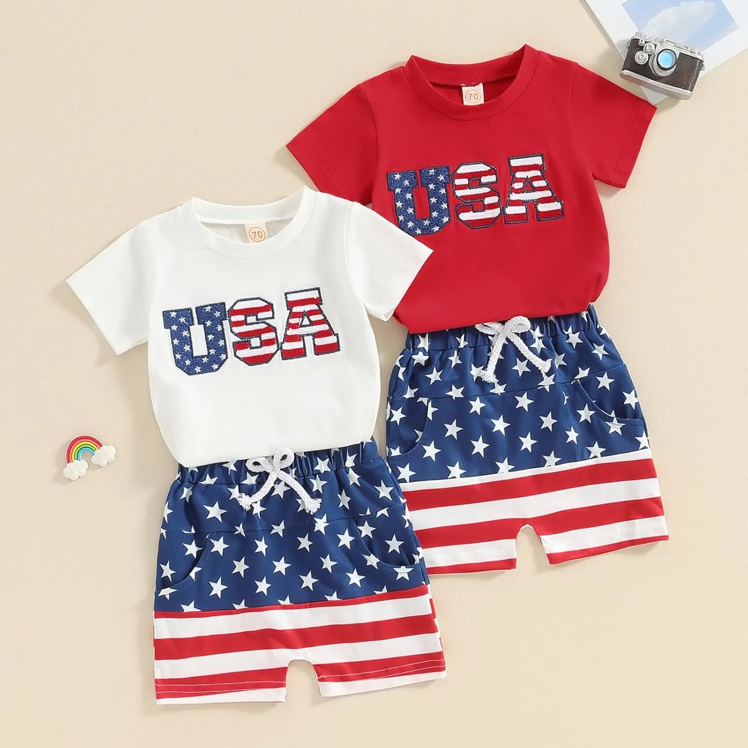 FOMOYUU Baby Boy Summer Flag Shorts Set Clothes for forth of July Outfits Infant Toddler Casual Boy Short Outfits