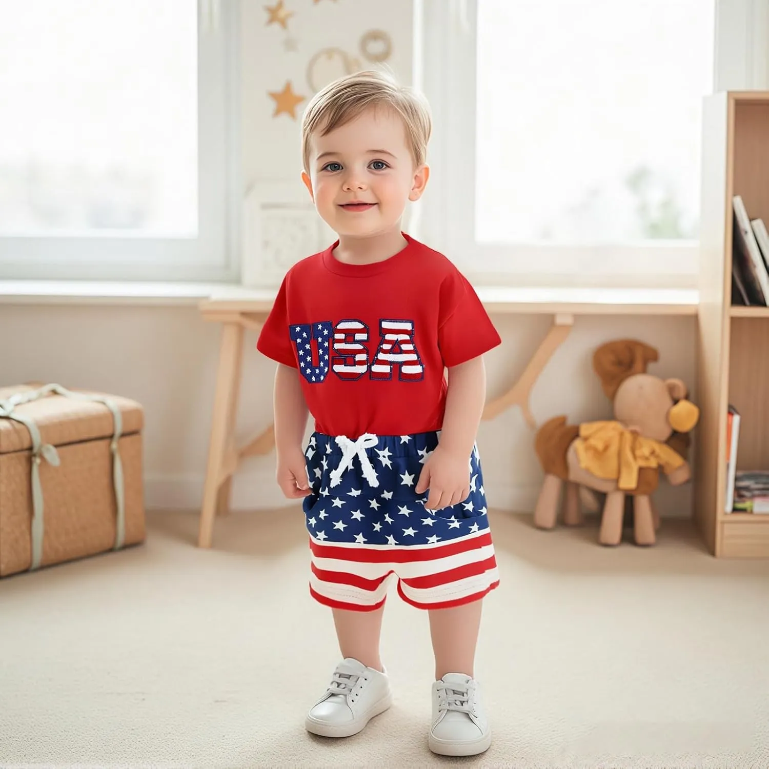 FOMOYUU Baby Boy Summer Flag Shorts Set Clothes for forth of July Outfits Infant Toddler Casual Boy Short Outfits