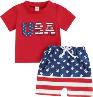 FOMOYUU Baby Boy Summer Flag Shorts Set Clothes for forth of July Outfits Infant Toddler Casual Boy Short Outfits