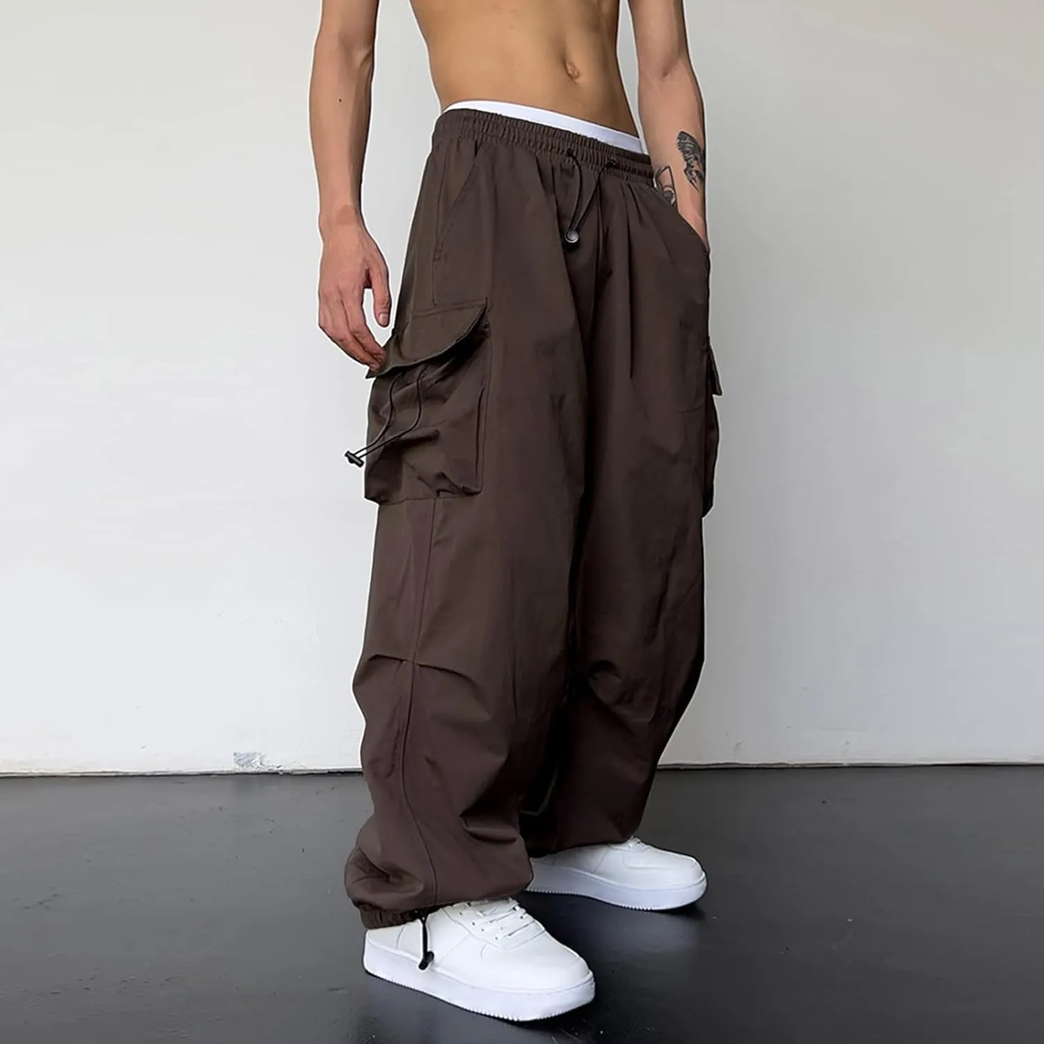 generic Men Pants Casual Summer Wide Leg Trousers Mens Cotton Linen Comfy Baggy Pants Fashoin Solid Elastic Wasit Loungewear