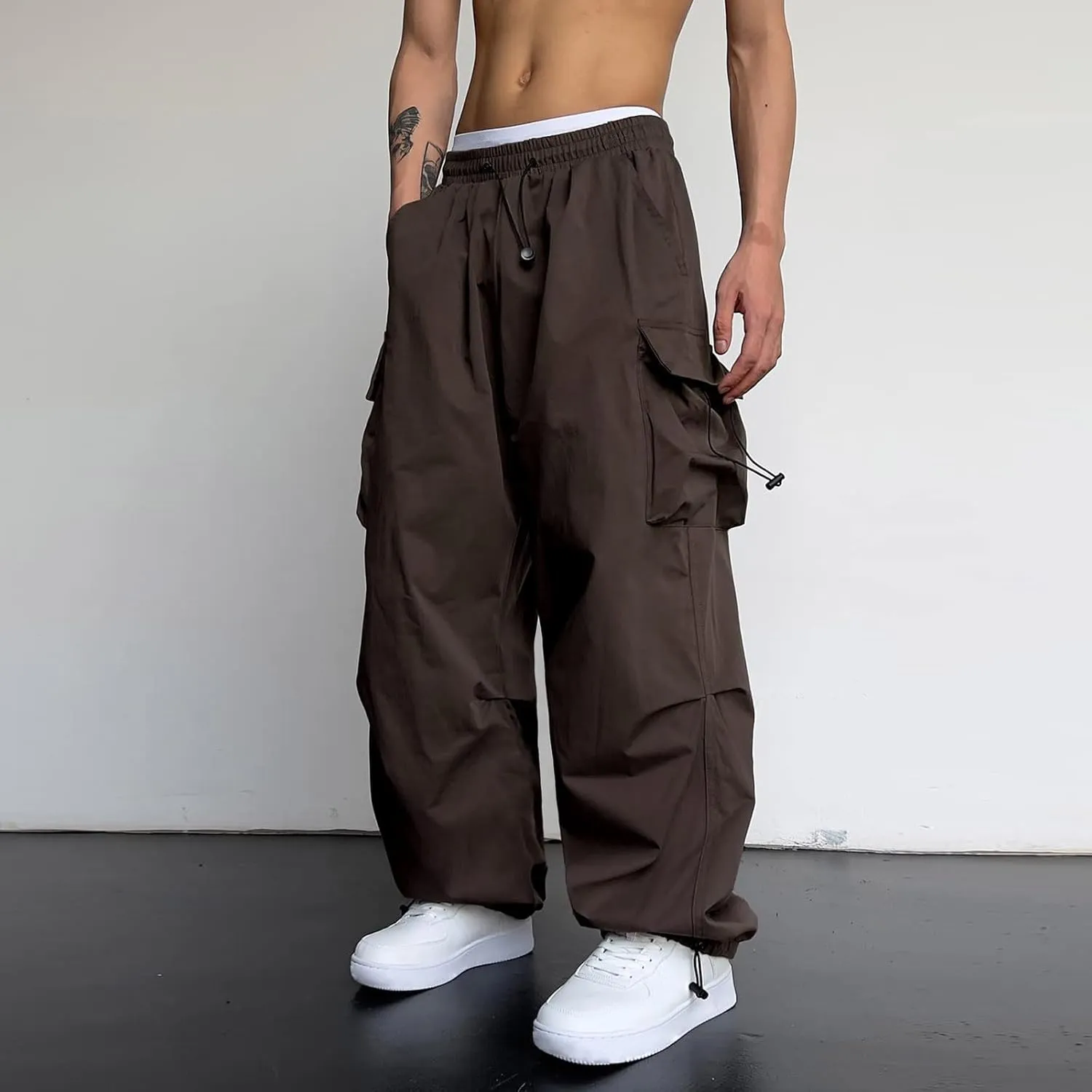 generic Men Pants Casual Summer Wide Leg Trousers Mens Cotton Linen Comfy Baggy Pants Fashoin Solid Elastic Wasit Loungewear