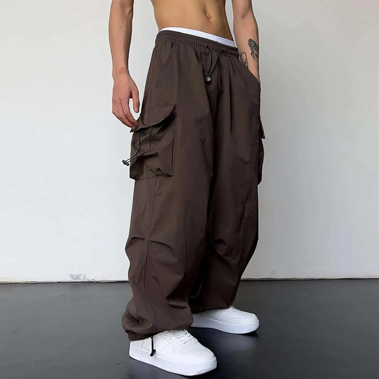 generic Men Pants Casual Summer Wide Leg Trousers Mens Cotton Linen Comfy Baggy Pants Fashoin Solid Elastic Wasit Loungewear