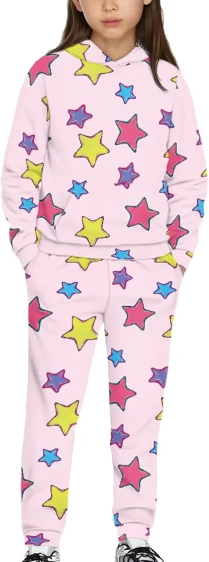 Girls' Active Sweatsuit - 2 Piece Casual Hoodie Sweatshirt and Jogger Sweatpants - Activewear Tracksuit for Girls