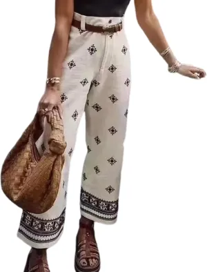 Graphic Y2k Pants Linen Pants Trousers Wide Leg Vacation Beach Summer Pants High Waisted Patterned Pants Women