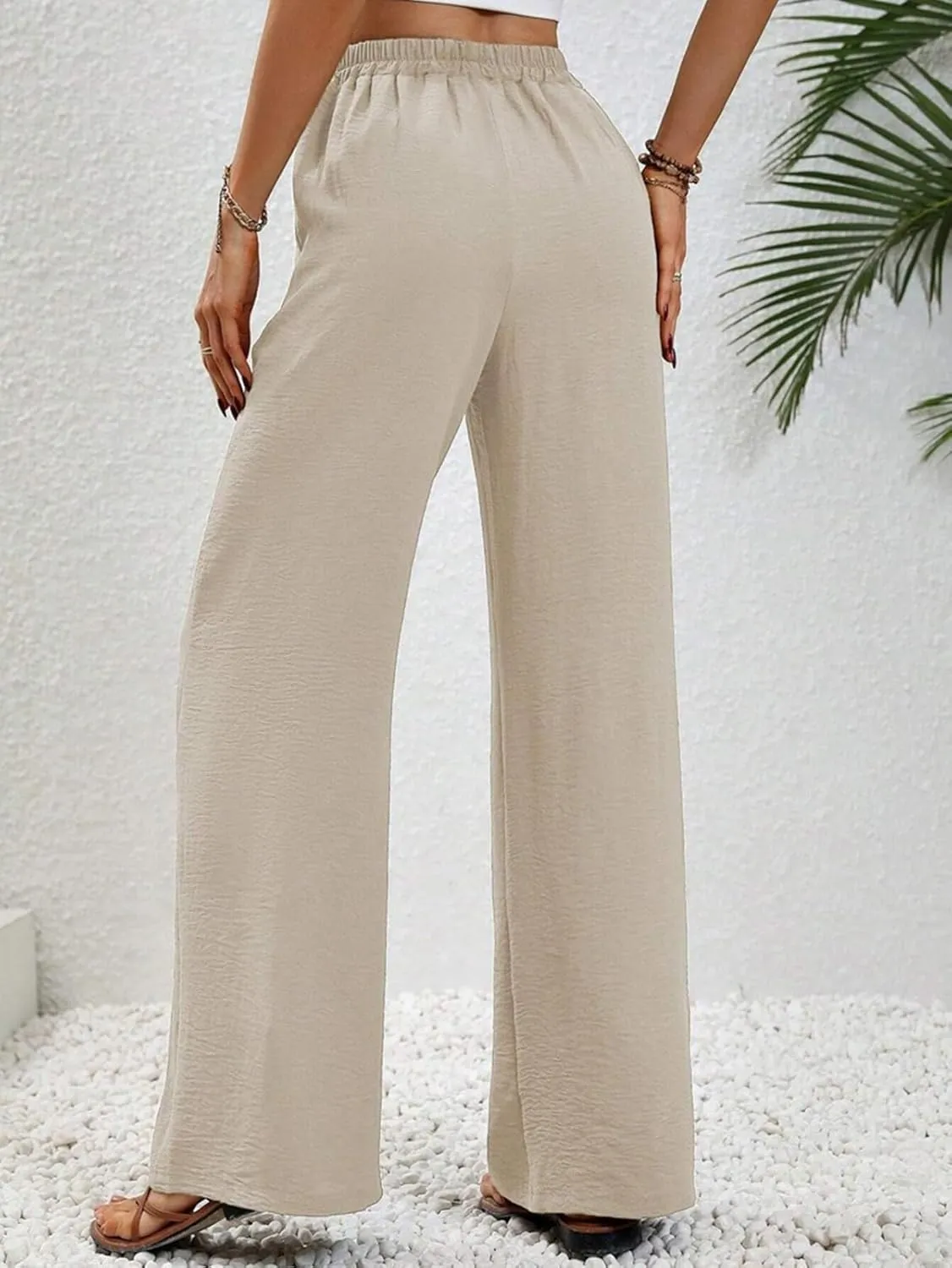 GUOLEZEEV Women Wide Leg Pants High Waisted Beach Pants Long Culottes Trendy Flowy Pants with Pockets
