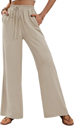 GUOLEZEEV Women Wide Leg Pants High Waisted Beach Pants Long Culottes Trendy Flowy Pants with Pockets