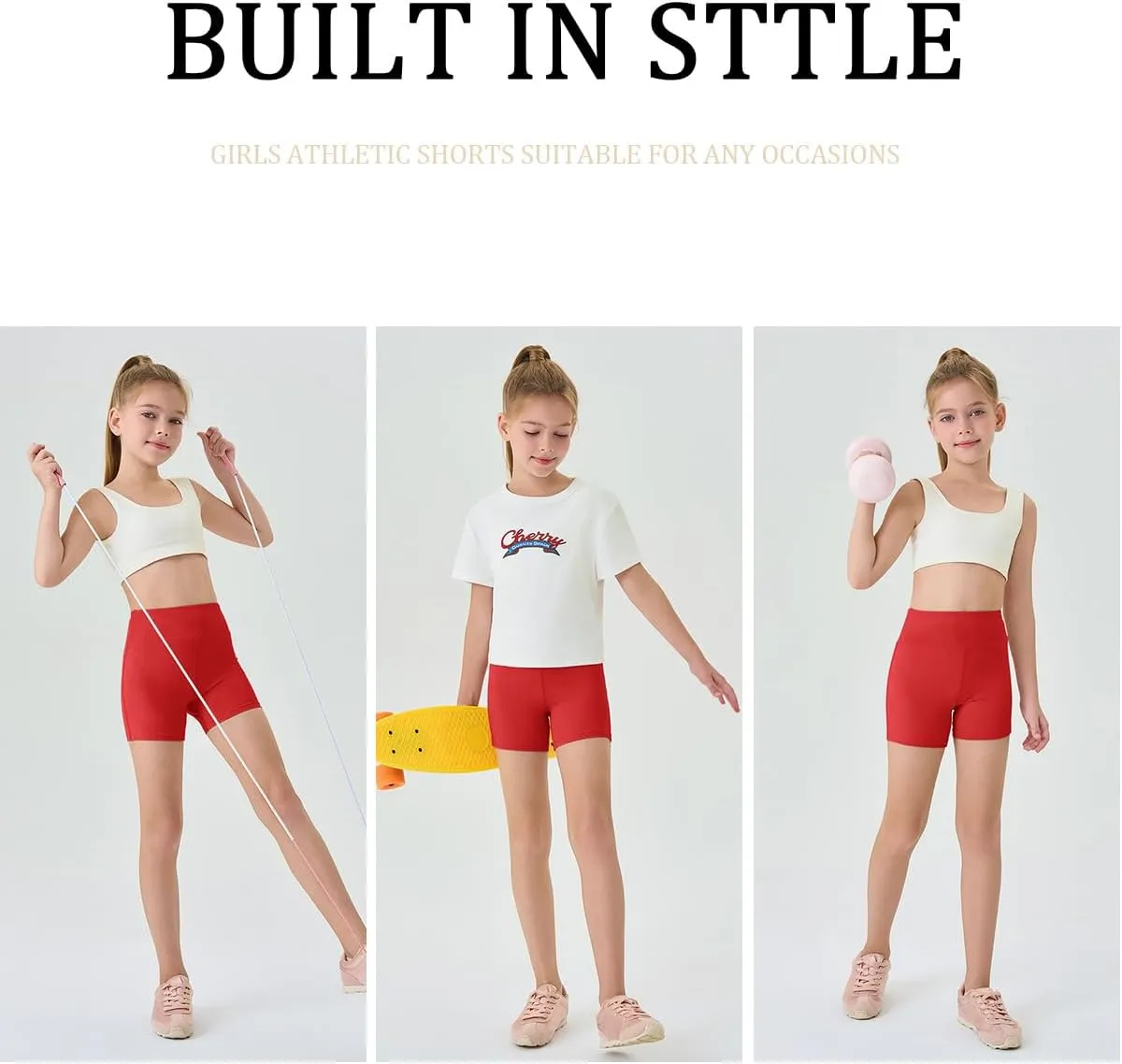 Haloumoning Girls Athletic Shorts Kids Workout High Waisted Volleyball Shorts Yoga Dance Gymnastics Shorts