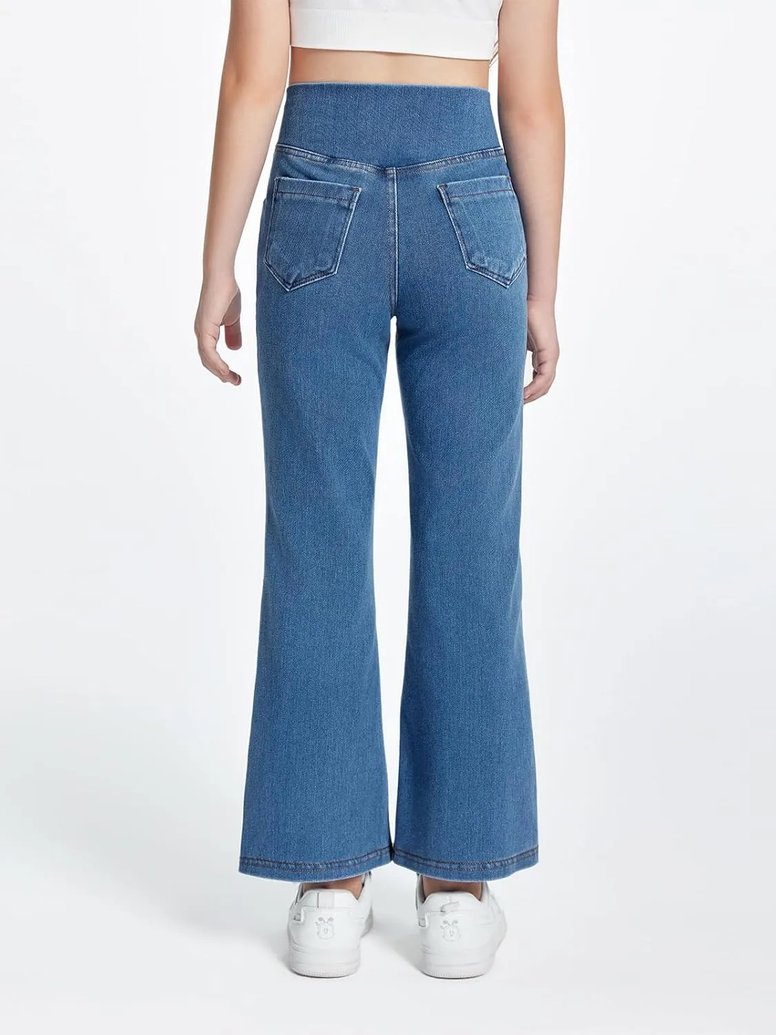 Haloumoning Girls Crossover Flare Jeans Stretchy Bootcut Yoga Pants Bell Bottoms with Pockets