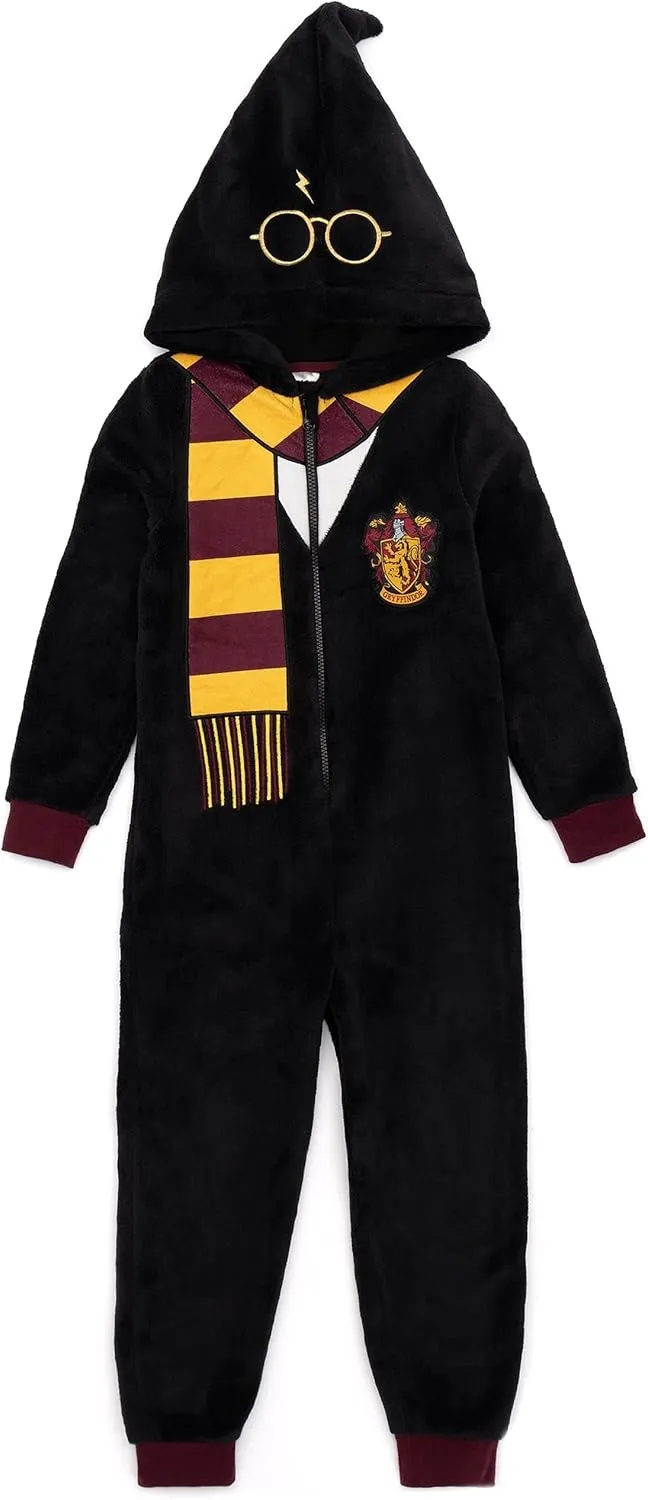 Harry Potter Kids Onesie | Boys & Girls All in One Pajama Loungewear | Hogwarts Gryffindor Wizard Soft Fleece with Zip PJs