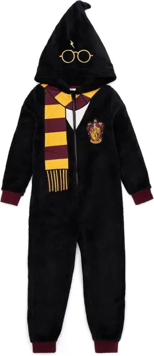 Harry Potter Kids Onesie | Boys & Girls All in One Pajama Loungewear | Hogwarts Gryffindor Wizard Soft Fleece with Zip PJs