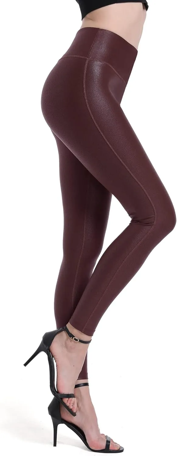 HARTPOR Women's Faux Leather Leggings Stretch High Waisted Shiny Leggings Leather Pants Pleather Leggings Yoga Pants