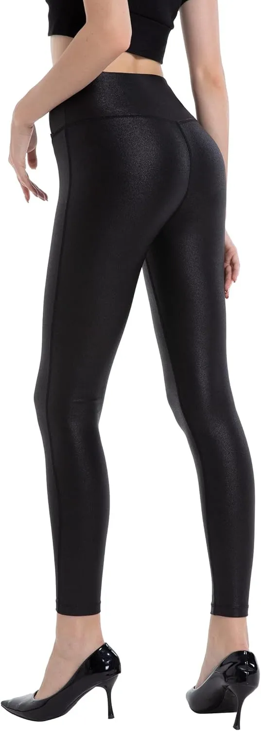 HARTPOR Women's Faux Leather Leggings Stretch High Waisted Shiny Leggings Leather Pants Pleather Leggings Yoga Pants