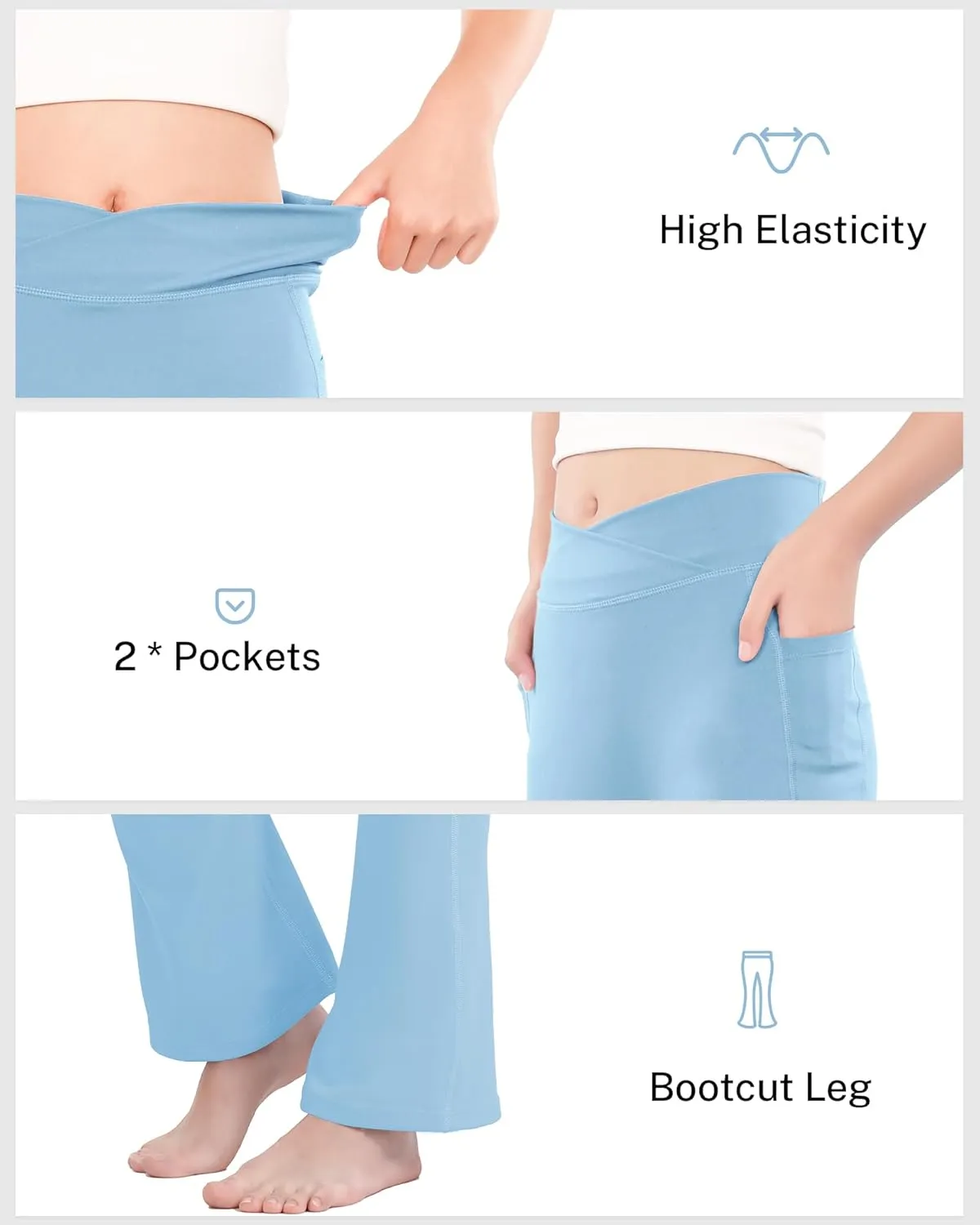 HASMES Girls Flare Leggings with Pockets Kids Bell Bottom High Waisted Flare Yoga Pants for Dance Activewear