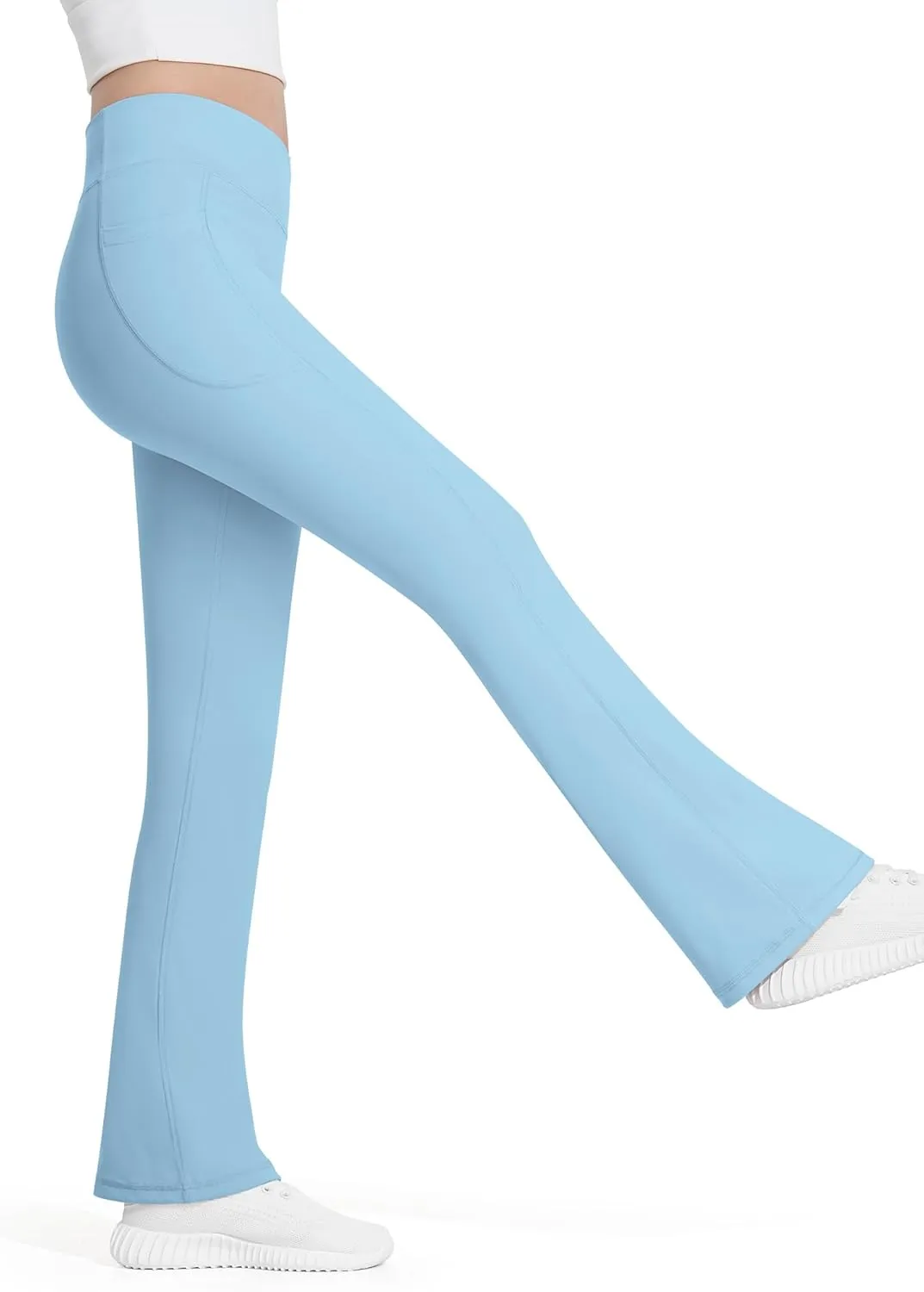 HASMES Girls Flare Leggings with Pockets Kids Bell Bottom High Waisted Flare Yoga Pants for Dance Activewear