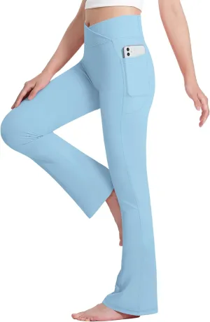 HASMES Girls Flare Leggings with Pockets Kids Bell Bottom High Waisted Flare Yoga Pants for Dance Activewear