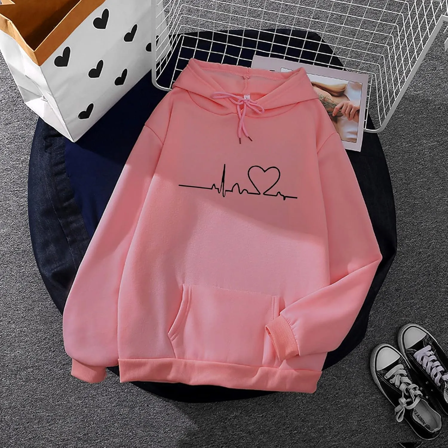 Hasta Womens String Hoodies Sweatshirts with Pockets Oversized Activewear Sweatsuits Print Athleisure Pullover Tops Unisex