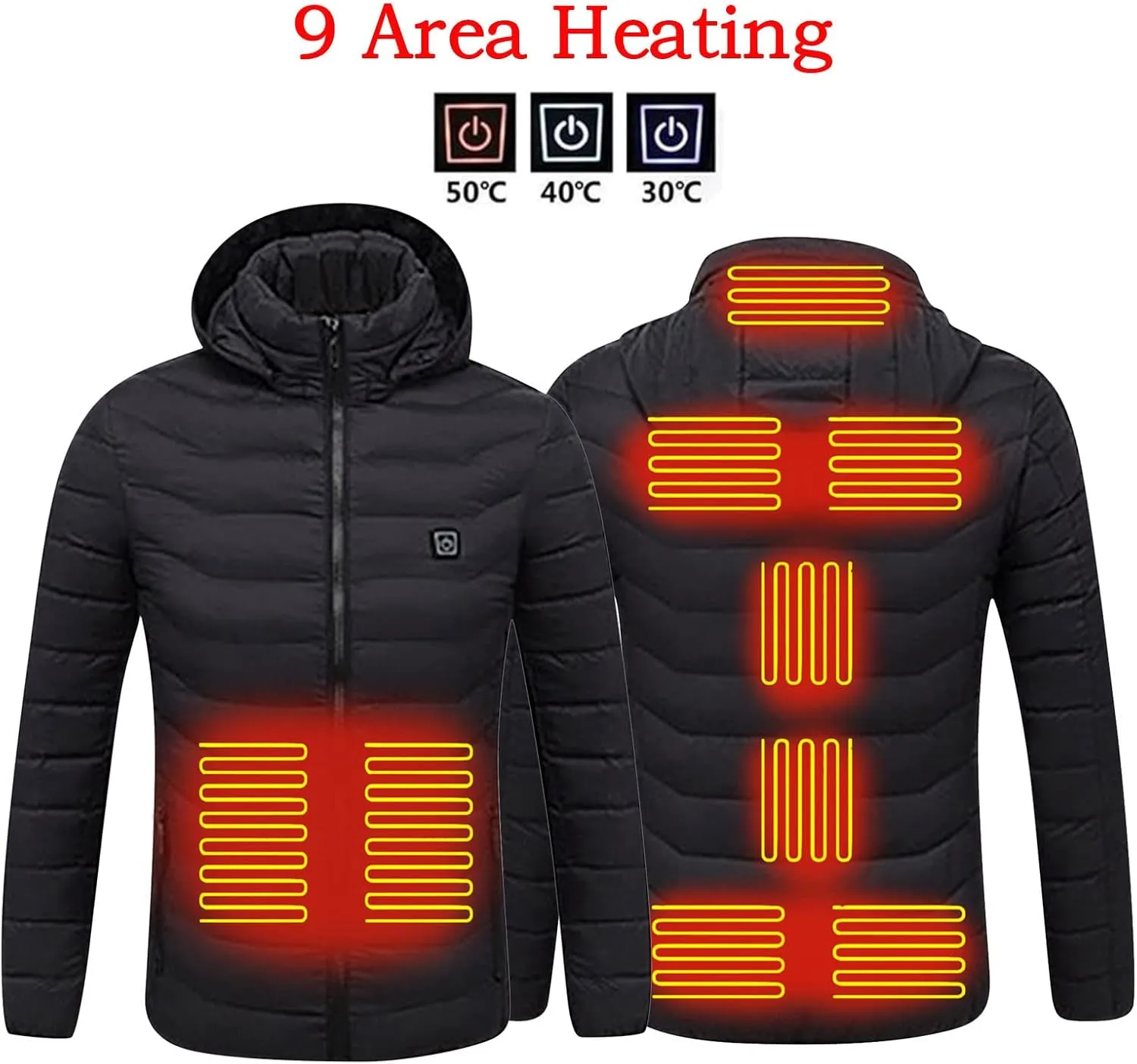 Heated Jacket for Men Multi Heated Zones Women 2024 Winter Outdoor Soft Shell Electric Heating Hooded Windproof Coat
