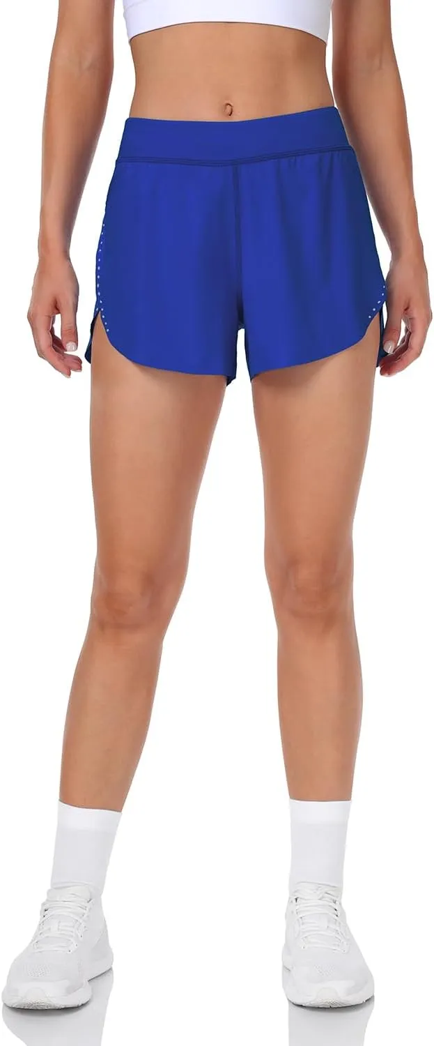 HeyNuts My Pace Running Shorts for Women, Mid Waisted Reflective Athletic Shorts Lined Workout Shorts 3"