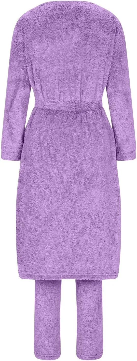 HGps8w 3 Piece Lounge Sets for Women Fuzzy Fleece Pajamas, Long Open Front Cardigan & Crop Tank Top & Long Pants Sleepwear