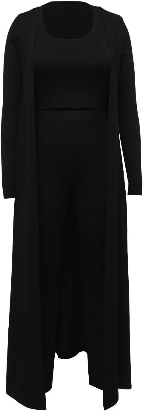 HGps8w Women's 3 Piece Outfits - Long Sleeve Open Front Cardigan and Crop Tank Top with High Waisted Leggings Loungewear Set