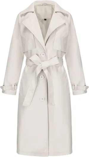 HGps8w Women's Long Faux Leather Coat with Belt, Classic Notched Lapel Casual PU Moto Bike Jacket Outwear with Pockets
