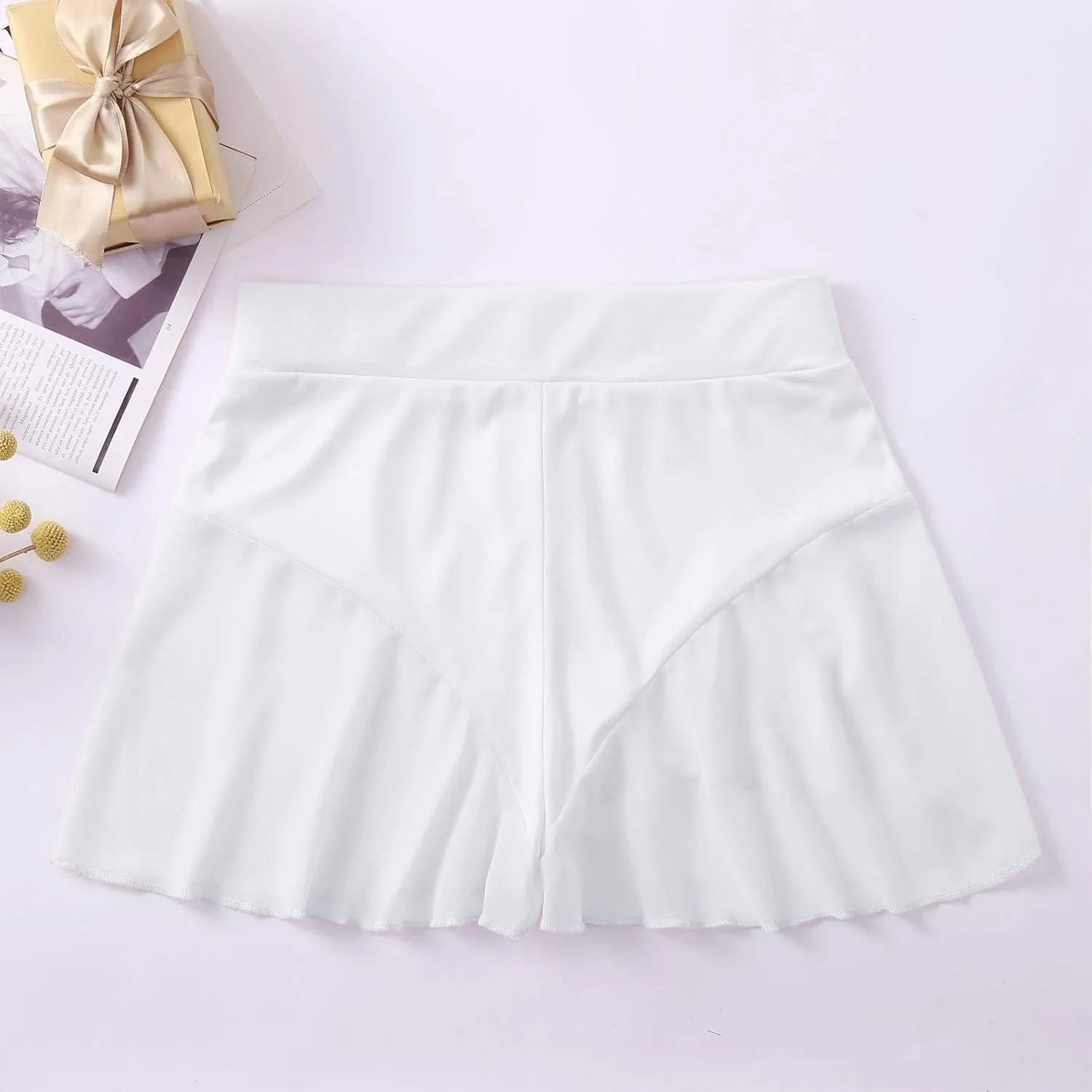 High Waisted Mini Pleated Skirts for Women Sexy Flowy Ruffled Pole Dance Skirts Culottes Hot Pants Solid Sheer Shorts Skorts