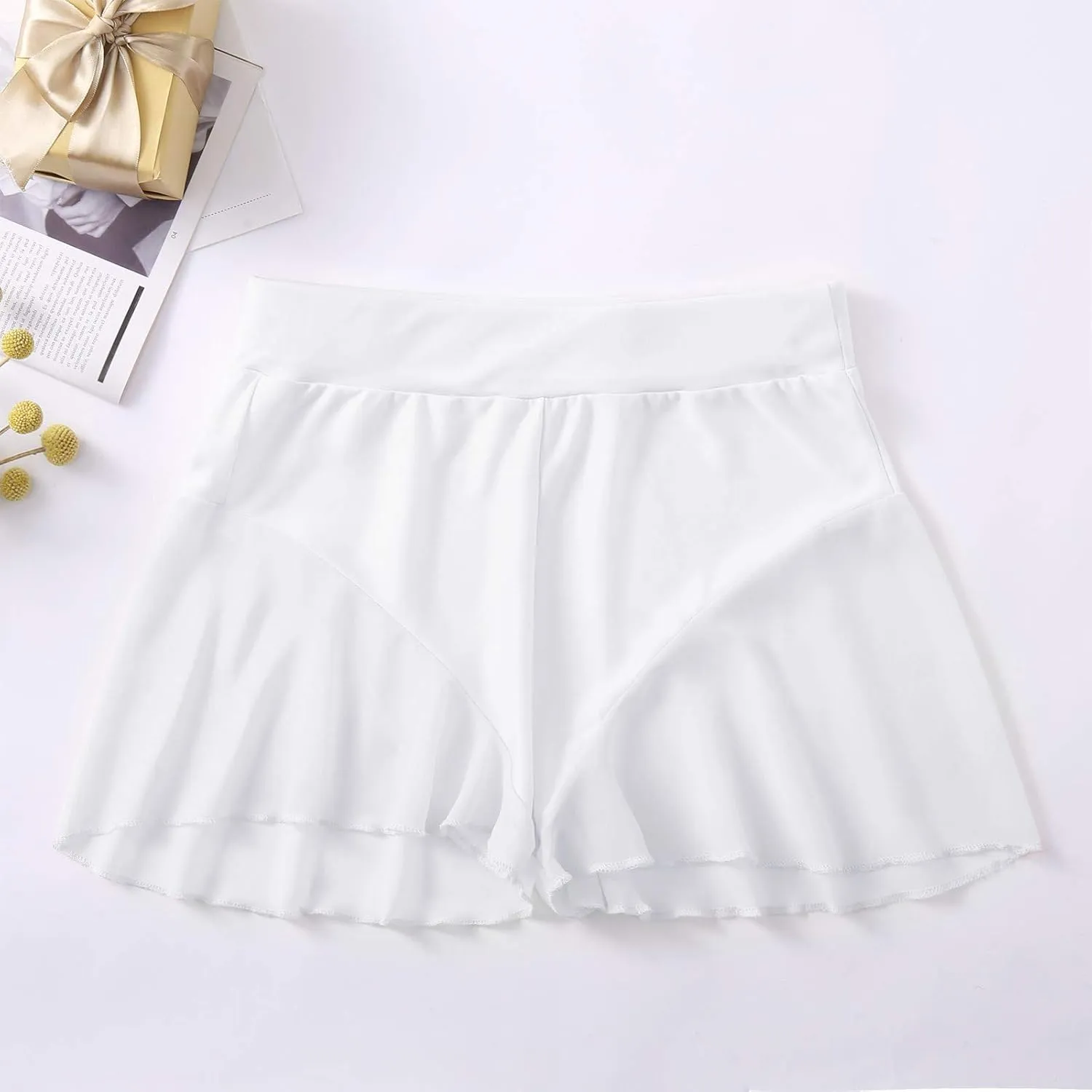High Waisted Mini Pleated Skirts for Women Sexy Flowy Ruffled Pole Dance Skirts Culottes Hot Pants Solid Sheer Shorts Skorts