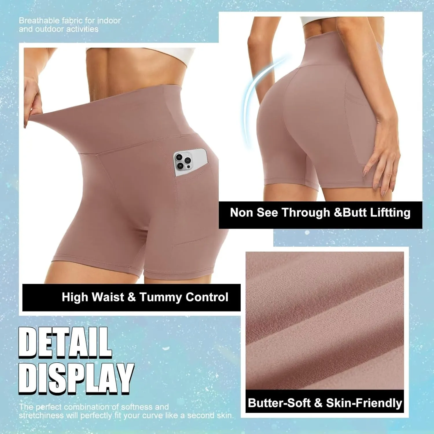 HIGHDAYS 5” Biker Shorts for Women with Pockets-High Waist Tummy Control Spandex Workout Yoga Running Gym Activewear