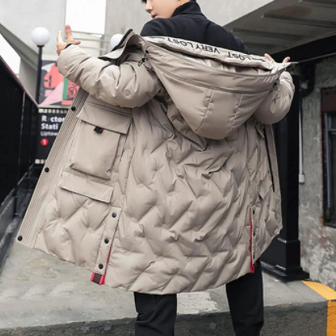 HZCX FASHION Mens Winter Coat Quilted Down Puffer Jackets With Removable Hood