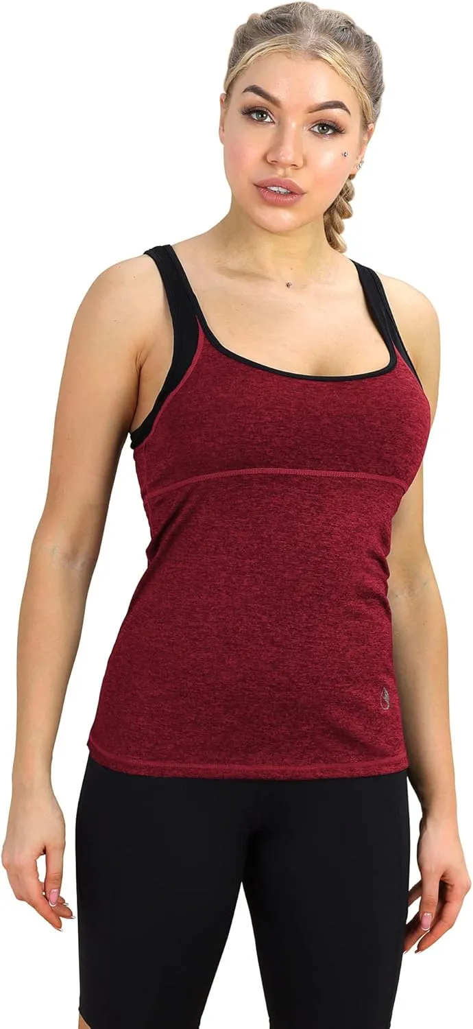 icyzone Women's Activewear Workout Yoga Spaghetti Strap Racerback Tank Top with Built in Bra