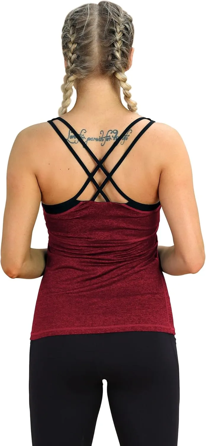 icyzone Women's Activewear Workout Yoga Spaghetti Strap Racerback Tank Top with Built in Bra