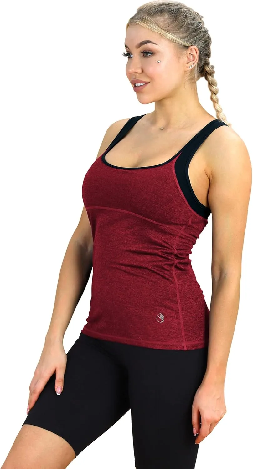 icyzone Women's Activewear Workout Yoga Spaghetti Strap Racerback Tank Top with Built in Bra