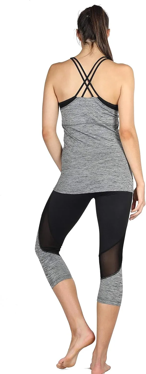 icyzone Women's Activewear Workout Yoga Spaghetti Strap Racerback Tank Top with Built in Bra
