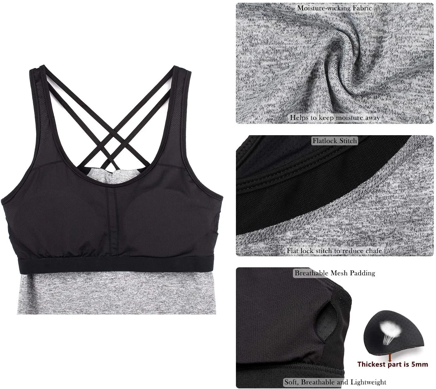 icyzone Women's Activewear Workout Yoga Spaghetti Strap Racerback Tank Top with Built in Bra