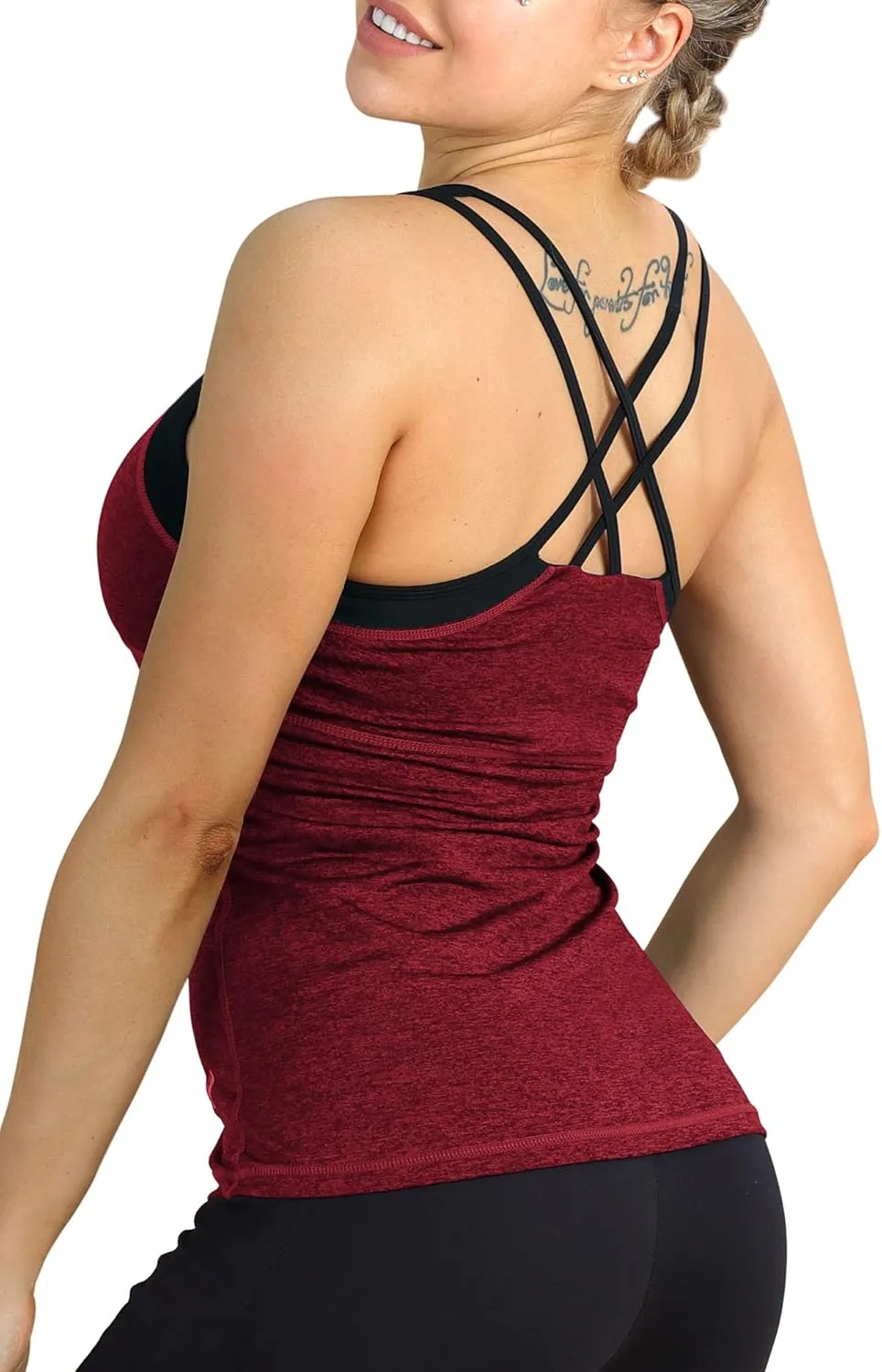 icyzone Women's Activewear Workout Yoga Spaghetti Strap Racerback Tank Top with Built in Bra