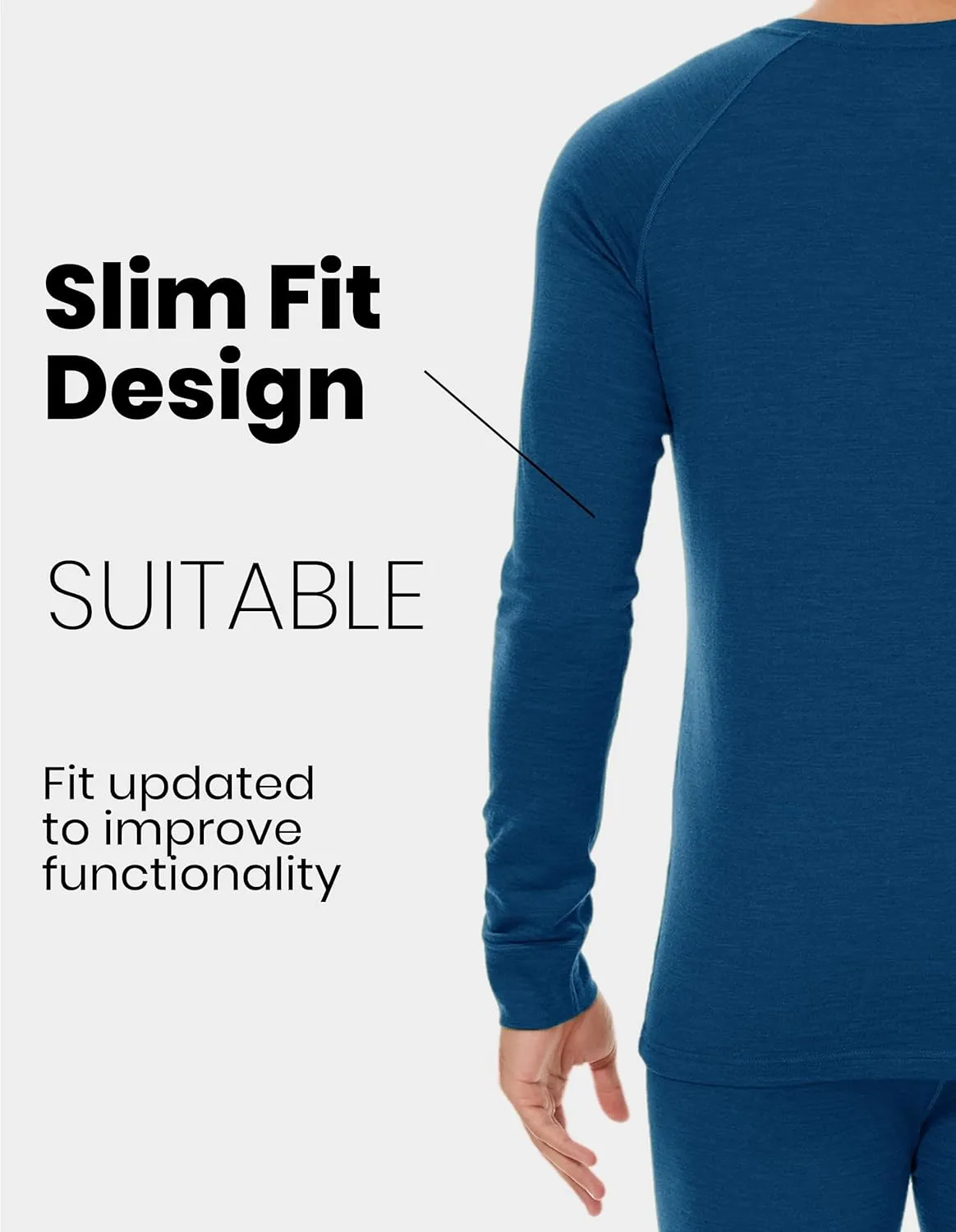 Iguana Mens 100% Merino Wool Base Layer Top for Ski Lightweight Thermal Underwear Shirts