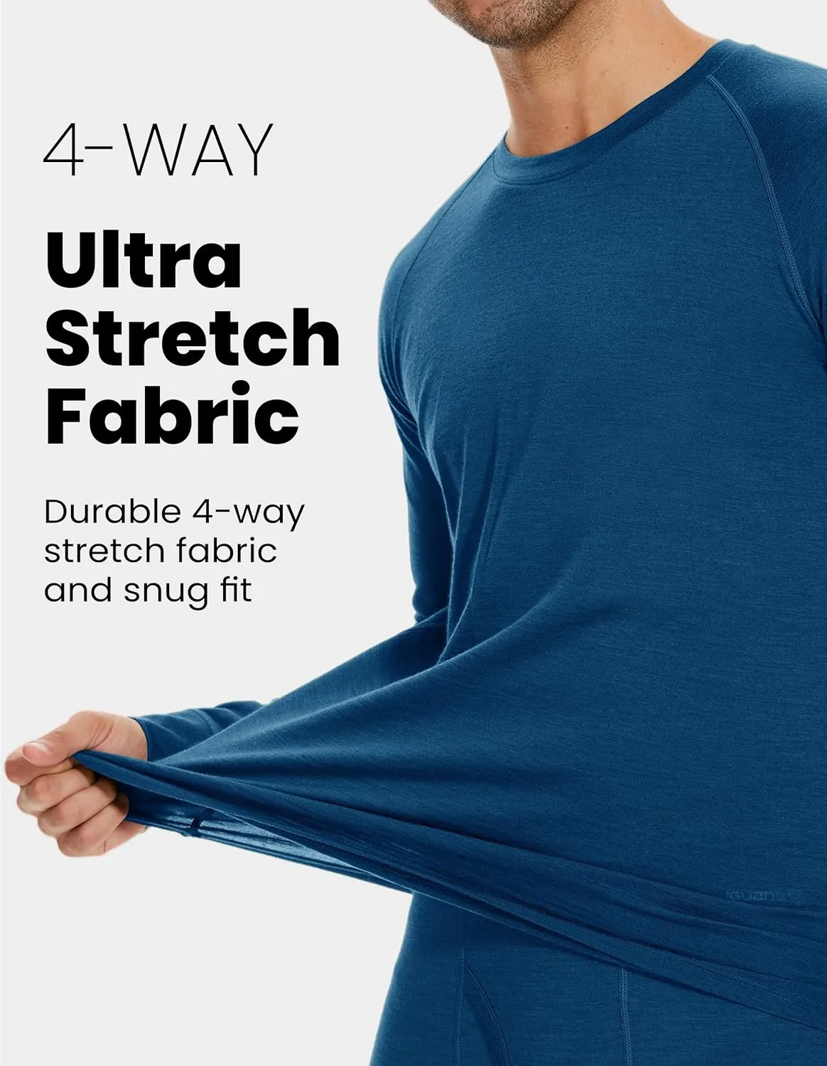 Iguana Mens 100% Merino Wool Base Layer Top for Ski Lightweight Thermal Underwear Shirts