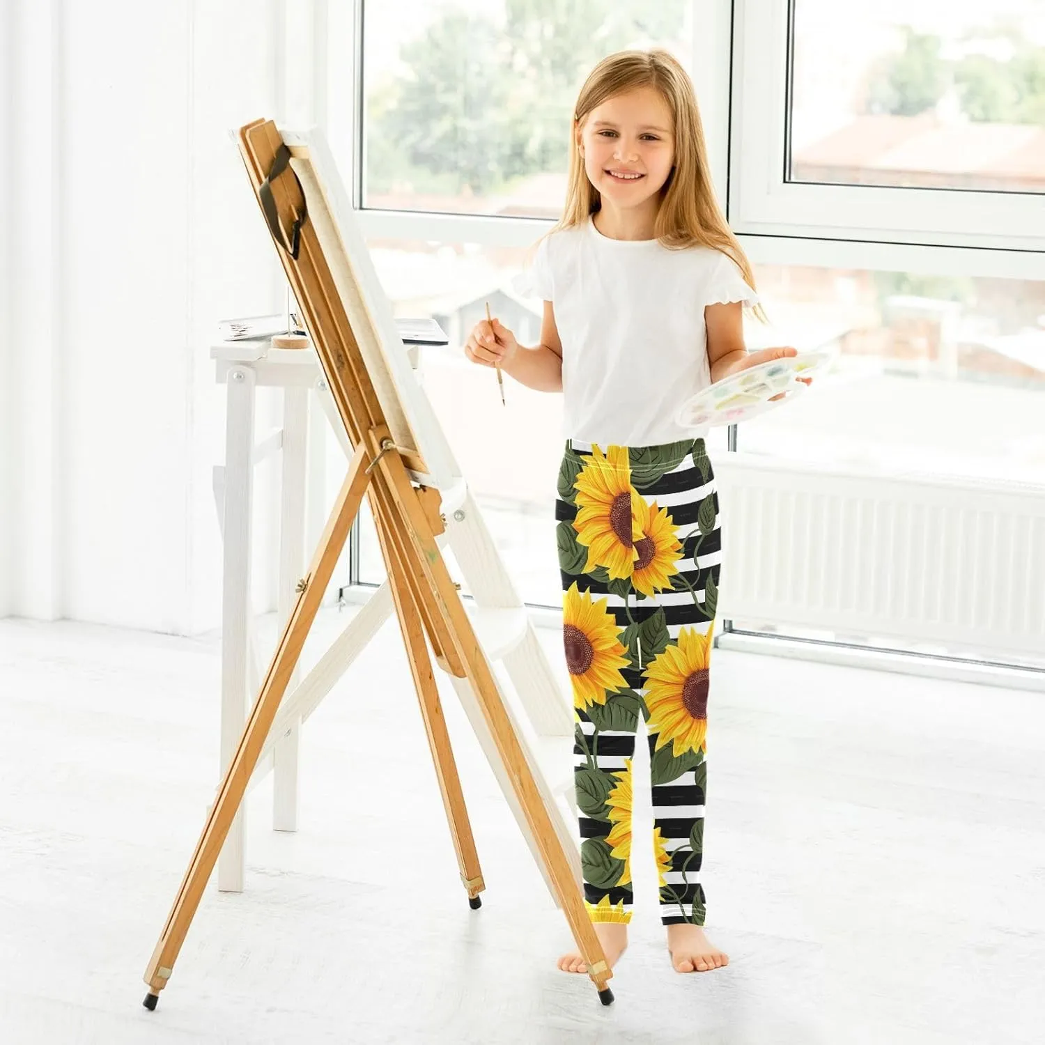 J JOYSAY Stripe Sunflowers Leaf Girls Leggings Kids Leggings